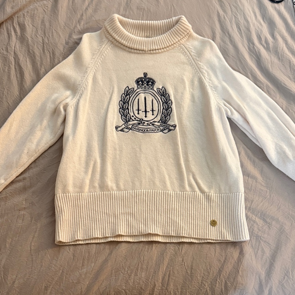 Cream Cowl Neck Sweater with Crest Embroidery